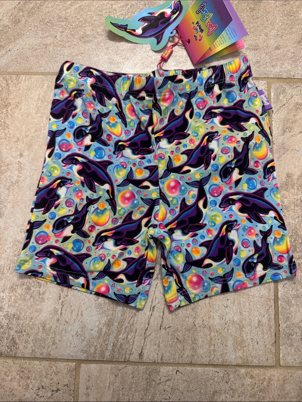 Posh Peanut Aqua Swim Shorts with Purple Orca Print